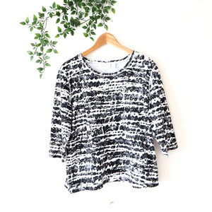 Chico's Weekends Black Silver White Short Sleeve 3/4 Sleeve Top Size 3